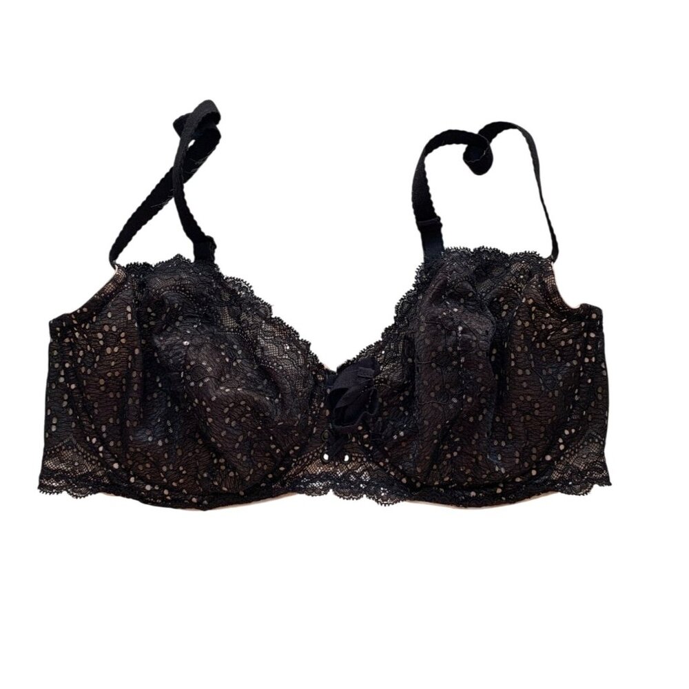 VTG Victorias Secret Womens Sz 36DD Lace Underwire Bra In Black & Nude